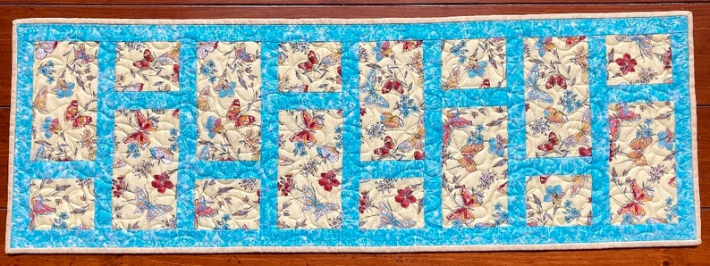 Blue and Yellow Floral with Butterflies Quilted Table Runner image 8