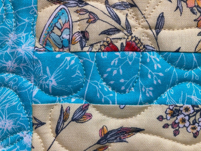 Blue and Yellow Floral with Butterflies Quilted Table Runner image 4