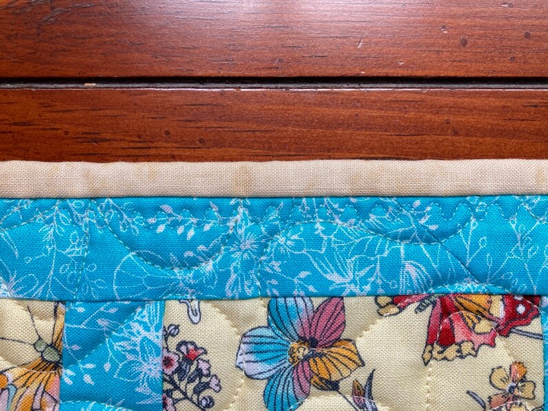 Blue and Yellow Floral with Butterflies Quilted Table Runner image 6