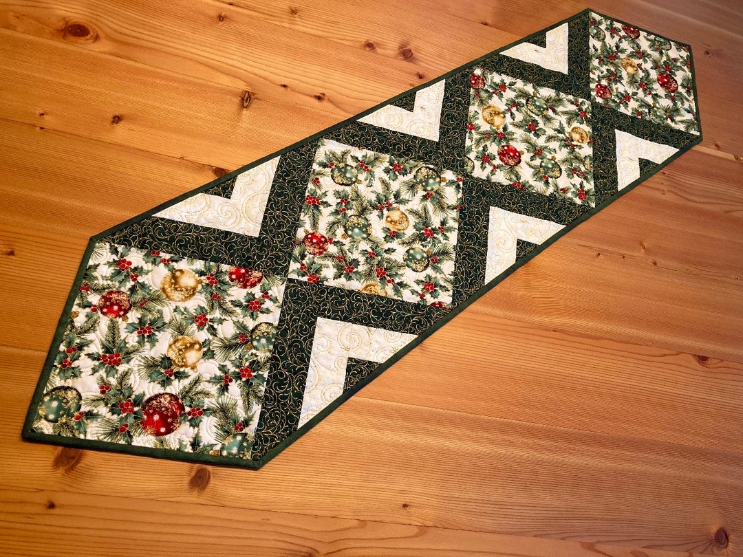 Joyful Traditions Green Ornaments Logs Quilted Table Runner B Etsy