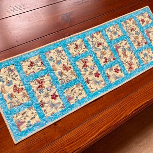 Blue and Yellow Floral with Butterflies Quilted Table Runner image 1