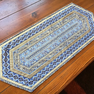 Blue Stripe Christmas Quilted Table Runner - One