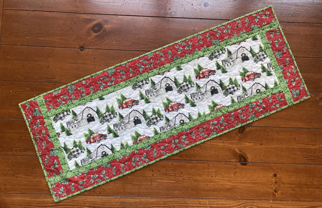 Red Patchwork Table Runner Red Truck Red Quilted Table Runner - Etsy