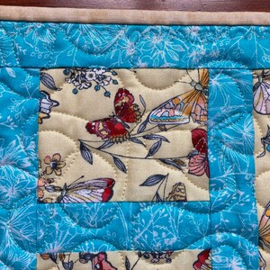 Blue and Yellow Floral with Butterflies Quilted Table Runner image 3