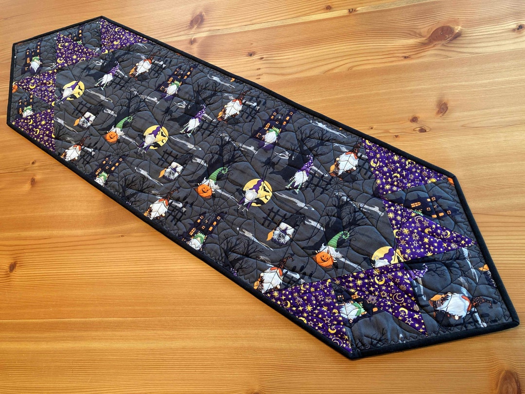 Halloween Gnomes Black With Purple Points Quilted Table Runner - Etsy