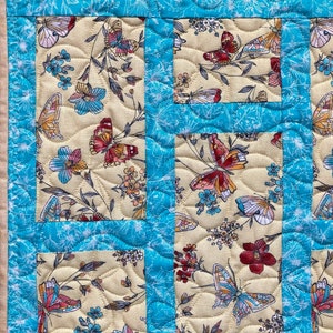 Blue and Yellow Floral with Butterflies Quilted Table Runner image 5