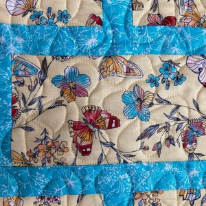 Blue and Yellow Floral with Butterflies Quilted Table Runner image 2