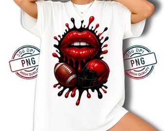 Red Lips Football Helmet PNG: Drip Style Art (Digital Download)