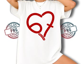 Minimalistisches 67 Herz Valentine Design, rote Liebe Meme T-Shirt PNG Art