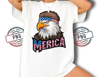 Patriotic PNG Design: Merica Bald Eagle Retro Headband Art Digital Download