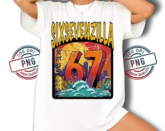 Sixsevenzilla PNG Funny 67 Viral Meme Retro Japanese Kaiju Monster Design