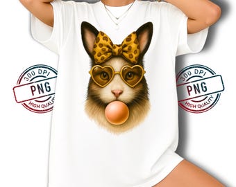 Funny Easter Bunny PNG: Leopard Bow Bubblegum Design (Digital Download)