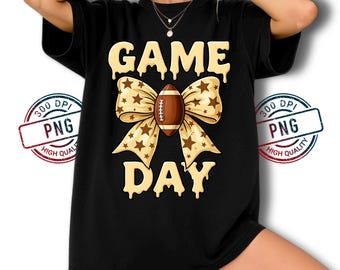 Football Bow Stars PNG: Yellow Game Day Design (Digital Download)
