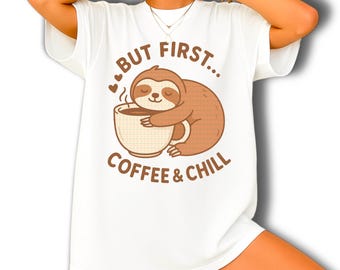 Café perezoso PNG: Diseño digital divertido para camisetas (descarga digital)