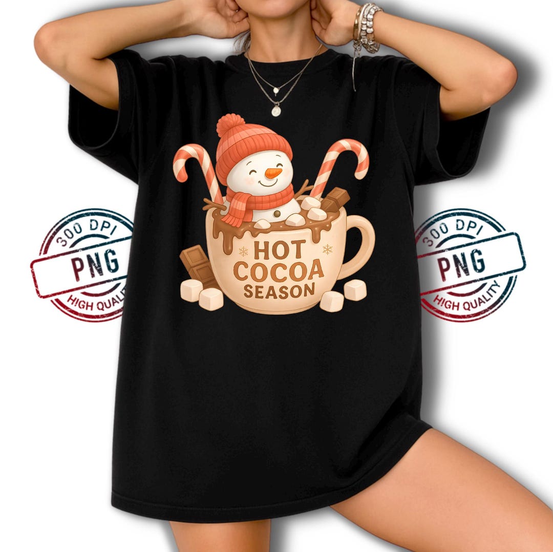 Hot Cocoa Season PNG: Cozy Snowman in Cup Winter Design Digital ...