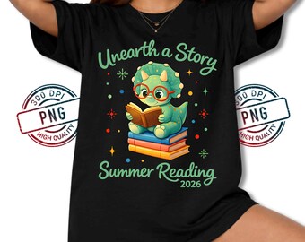 Letnie czytanie Triceratops PNG, Odkryj historię 2026 Projekt czytania dinozaurów, Biblioteka nauczyciela, Sublimacja cyfrowa do pobrania