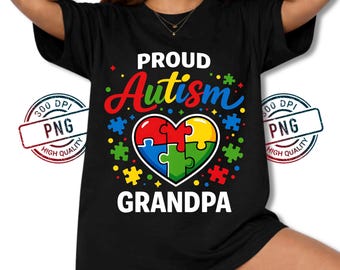 Dumny dziadek z autyzmem PNG, projekt dziadka promujący świadomość autyzmu, sublimacja serca w formie puzzli PNG