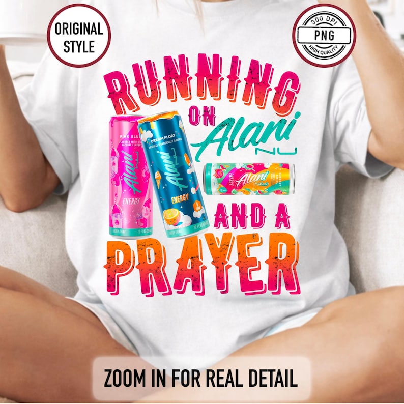 Funny Alani Nu and Prayer PNG, Energy Drink Humor, coquette striped PNG, preppy girly design, boutique style sublimation image 2