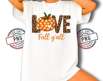 Love Fall Y'all Leopard Pumpkin PNG, Autumn Clipart (Digital Download)