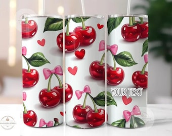 Personalized Cherry Bow Tumbler, Stainless Steel 20oz Skinny Tumbler