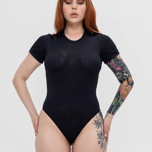 Black Short Sleeve Bodysuit | Seamless “Second Skin” Fit | Snap Closure | Women’s Activewear