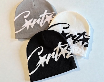 Gorro de punto con estampado de estrella Y2K, gorro de invierno unisex con estilo estético