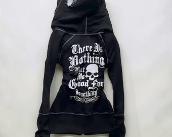 Y2K Zip up Hoodie Graphic Leopard Lined Hood Alt Grunge Streetwear