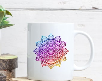 Rainbow Mandala Mug - Colorful Boho Coffee Cup