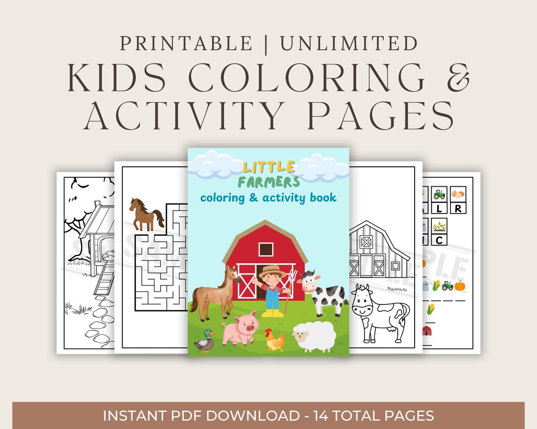 Digital Kids Farm Coloring Activity Book Printable Educational ...