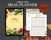 Undated Meal Planner Printable & Digital iPad Planner Grocery List Meal Prep Planner PDF Minimal Meal Planning Template for Home Weekly Meal
