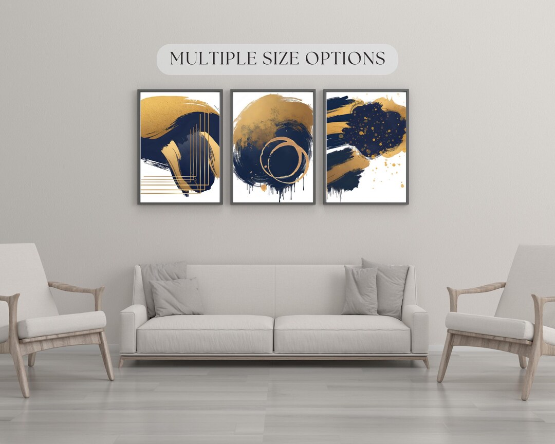Modern Navy Blue Gold Wall Art Abstract Home Decor Minimalist Poster ...