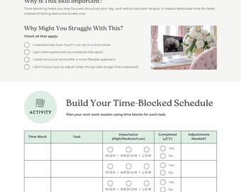 Time-Blocked Schedule Planner, Daily Organizer, Productivity Worksheet