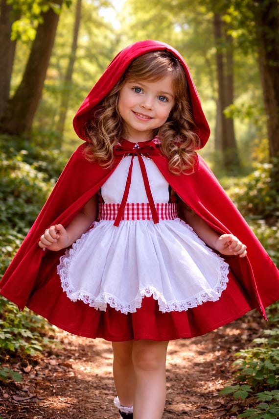 red dress white hood Little Red Riding Hood Cape Dress  Belchic
