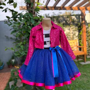 Gabby’s Dollhouse Inspired Tutu Set – Pink Sequin Jacket, Blue Sparkle Tutu & Cat Ears Headband | Handmade Birthday Outfit | Custom Made