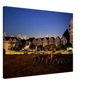 Large Canvas Wall Art for Living Room or Office | Painted Ladies at Night | San Francisco Skyline Wall Art Print | Canvas 60x80 cm / 24x32″