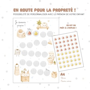 Tableau de propreté enfant A4 | Apprentissage du pot | Outil éducatif 2-3 ans | Récompense enfant