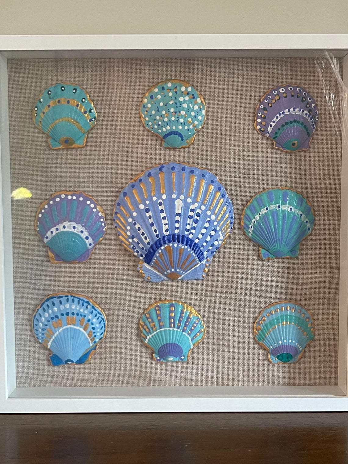 Sea Shell Art Shadow Box Hand Painted-scallop Shells in Blues - Etsy