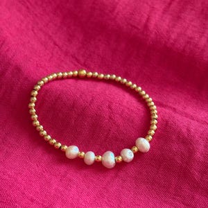 14K Gold-Filled Beaded Bracelet Freshwater Pearl Handmade Custom Stackable Bracelet, Minimalist Gold Jewellery Layering Bracelet Women Gift