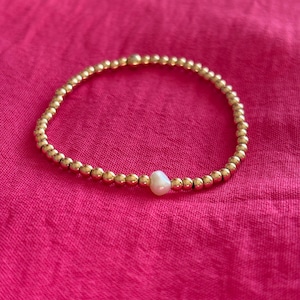 14K Gold-Filled Beaded Bracelet Freshwater Pearl Handmade Custom Stackable Bracelet, Minimalist Gold Jewellery Layering Bracelet Women Gift