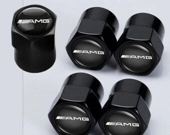4-Pack Hex Black Mercedes Benz AMG Emblem Tire Valve Stem Caps – Aluminum, Universal Fit
