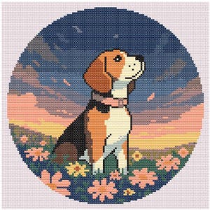 Beagle Dog Cross Stitch Pattern for Beginners, Pet Portrait Embroidery (PDF Download)