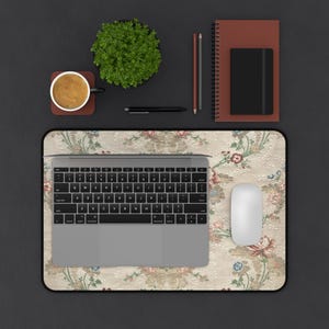 Vintage Floral Desk Mat | Elegant Desk Decor, Home Office Accessory, Computer Mouse Pad, Gift for Her, Office Decor