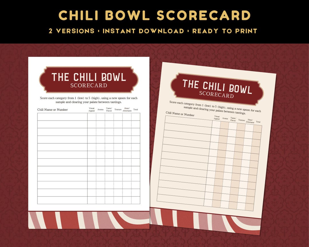 Chili Cook off Scorecard Printable, Food Competition Judging Sheet ...