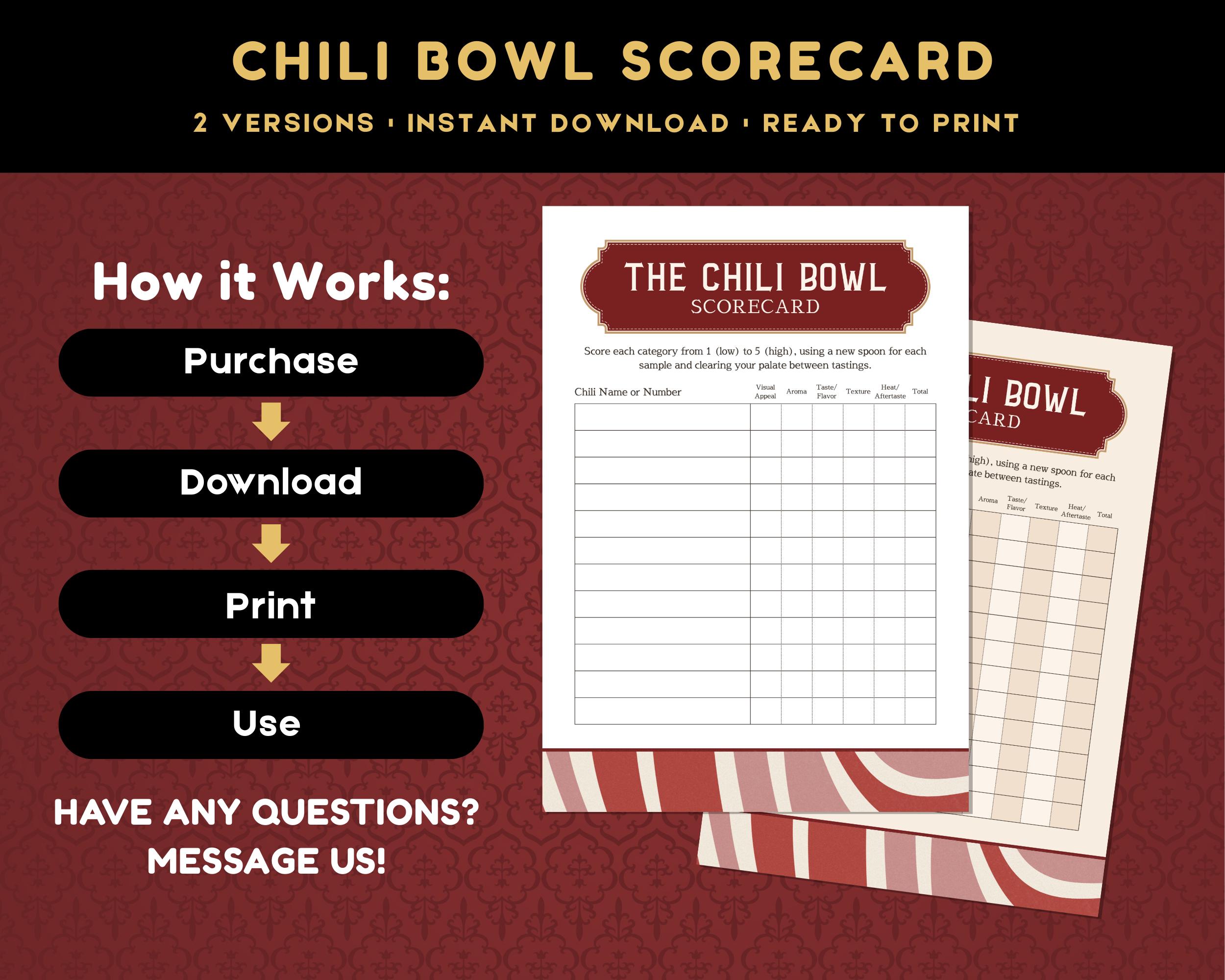 Chili Cook off Scorecard Printable, Food Competition Judging Sheet ...