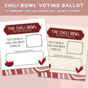 Chili Cook Off Voting Card, Printable Ballots for Chili Contest and Championship, Cooking Competition Prizes, Best Chili Event