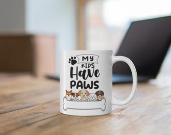 My Kids have Paws, hondenliefhebber, schattig koffiekopje met pootafdruk, cadeaus voor hondenmoeders en dierenliefhebbers, hondenmoeder, cadeau-idee huisdiereigenaar