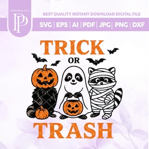 Trick or Trash SVG PNG, Funny Halloween Raccoon Shirt Design, Trendy Spooky Season Halloween Feral Girl Sublimation for Shirt, Sticker, Mug