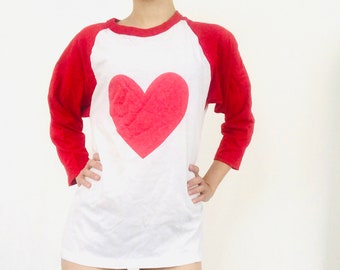 heart Raglan unisex shirt -Large Size- 100% cotton, 3/4 sleeve