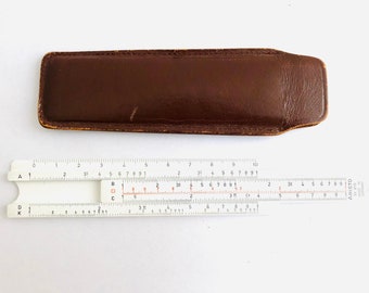 Vintage German Aristo Nr. 810 logarithm ruler with leather Case, slide Ruler, engineering ruler