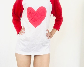 heart Raglan unisex shirt -Large Size- 100% cotton, 3/4 sleeve